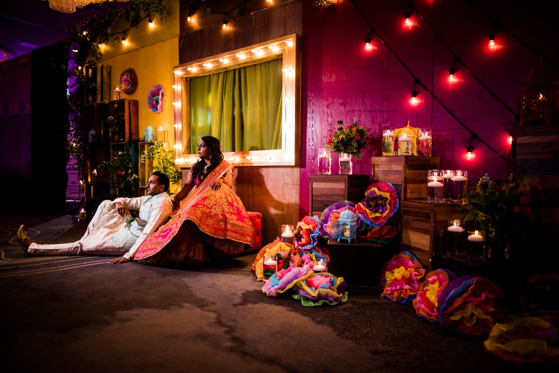 Beautiful wedding celebration moment with couple and guests