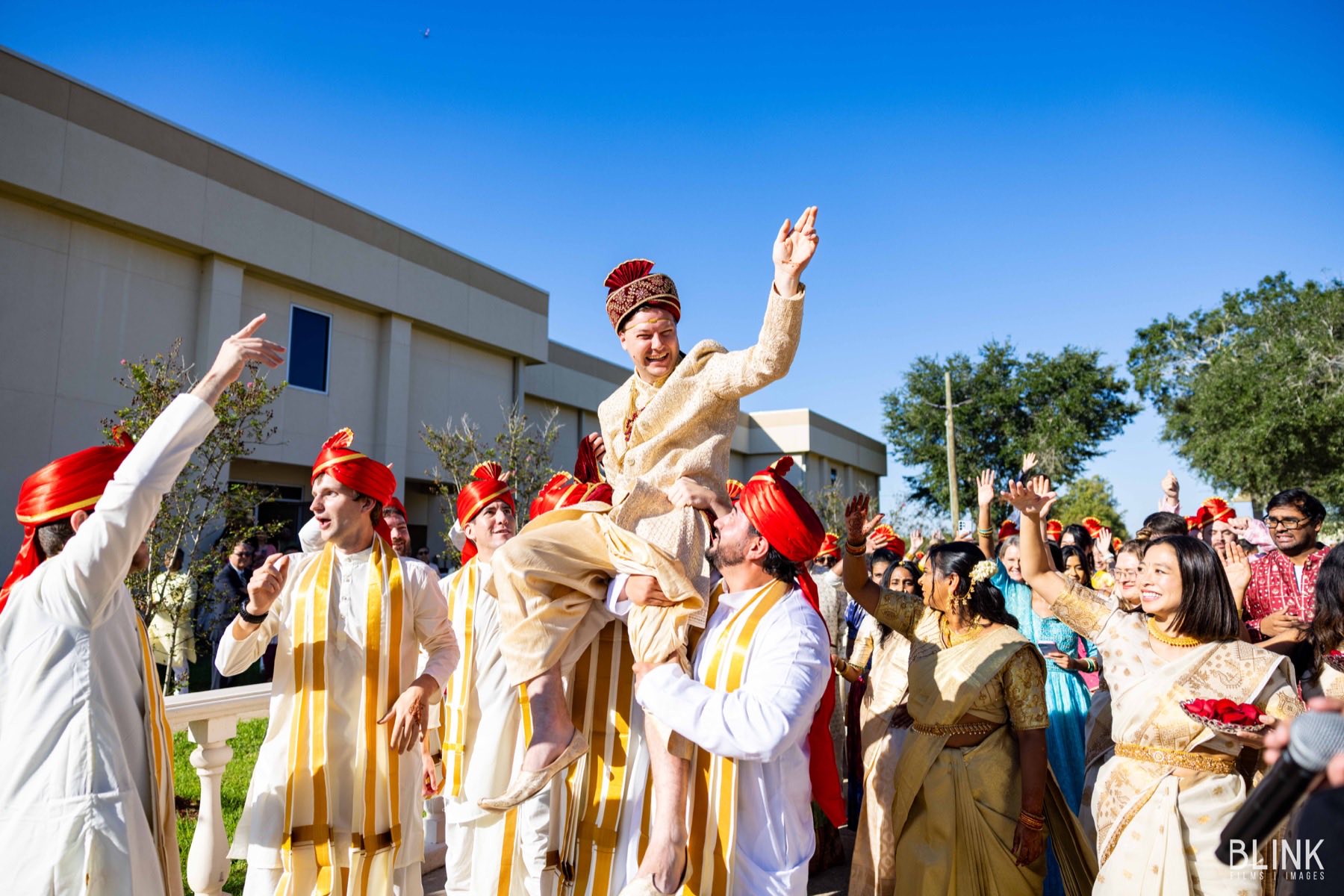 Multicultural wedding ceremony blending South Asian and Western traditions